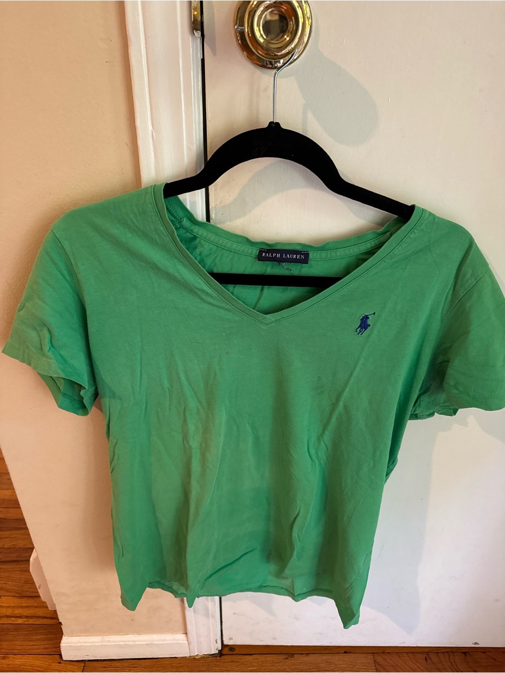Ralph Lauren Green V-Neck Short Sleeve Polo Tee with Blue Pony